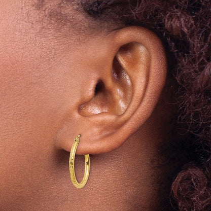 14k Yellow Gold Diamond-cut 2mm Round Tube Hoop Earrings Gift for Women