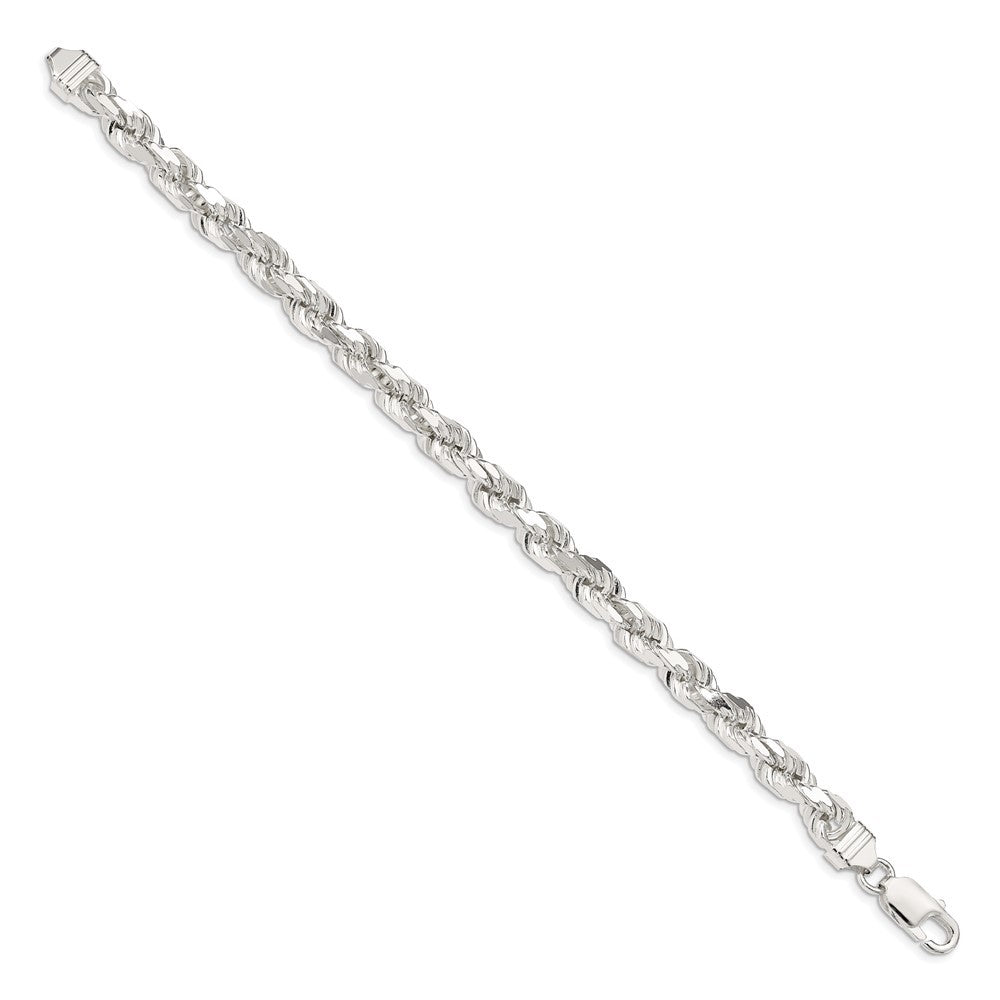 Sterling Silver 6.5mm Diamond-cut Rope Chain Bracelet