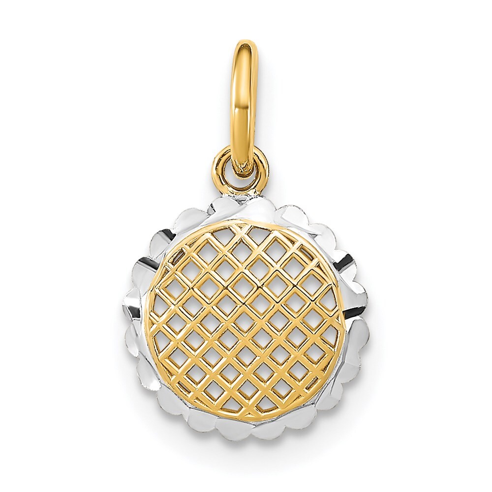 14k Yellow Gold Rhodium Diamond-Cut Mini Sunflower Charm Pendant for Women
