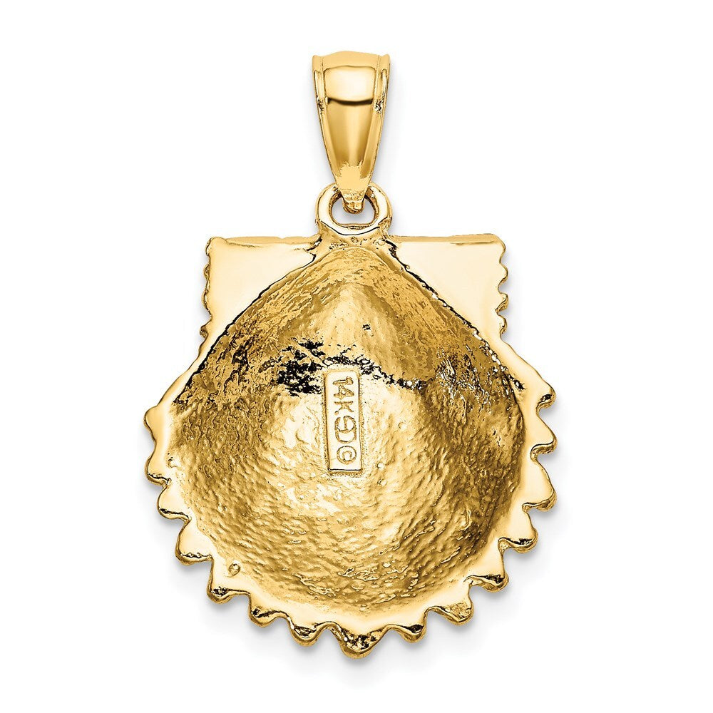 14k Yellow Gold Textured Scallop Shell Charm Pendant for Women