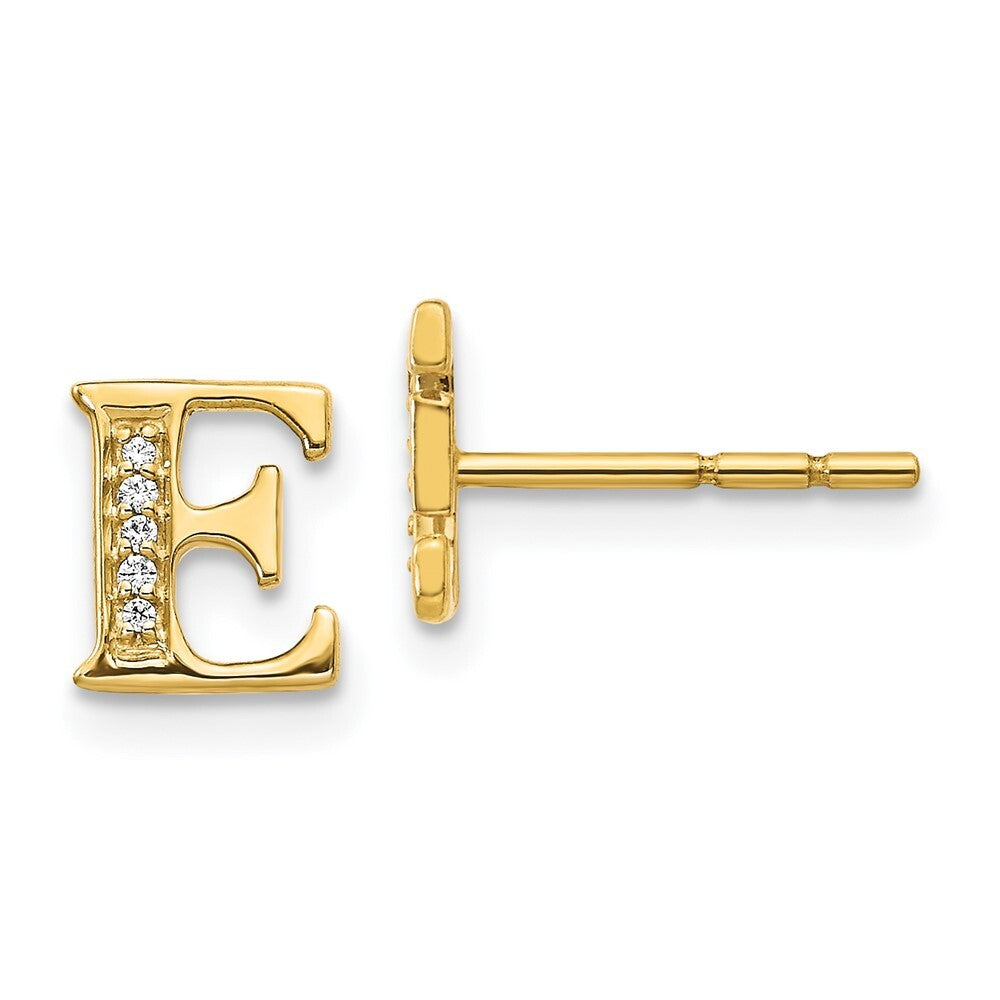 14k Yellow Gold Diamond Initial E Stud Earrings Gift for Women