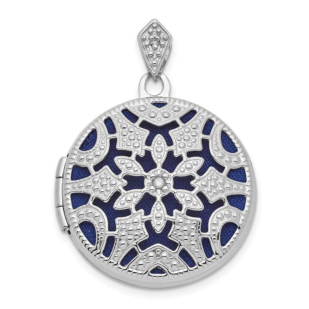 14k White Gold Filigree .01ct Diamond 20mm Round Locket Pendant for Women