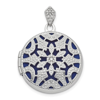 14k White Gold Filigree .01ct Diamond 20mm Round Locket Pendant for Women