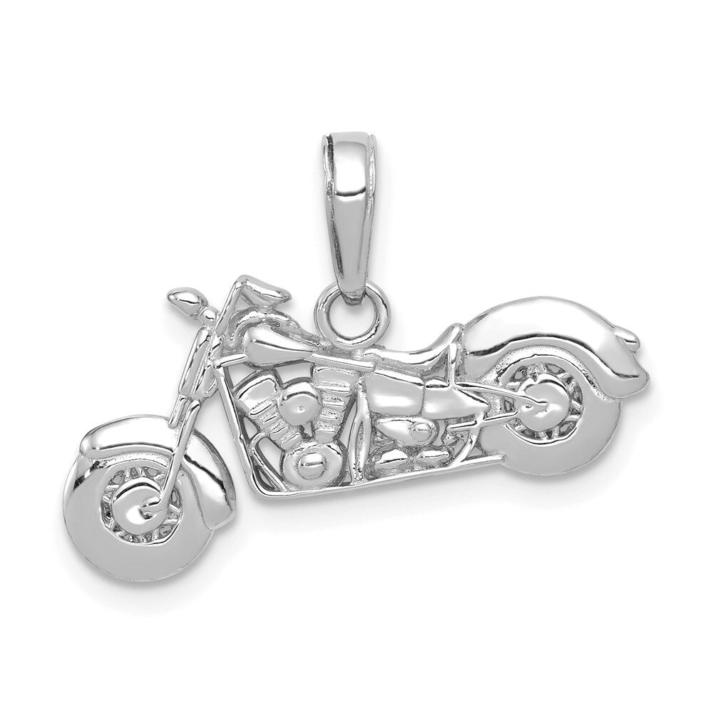 14k White Gold Gold Polished / Textured 3-D Motorcycle Pendant for Women