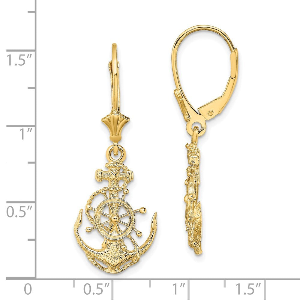 14k Yellow Gold 2-D Anchor and Wheel Drop Dangle Earrings