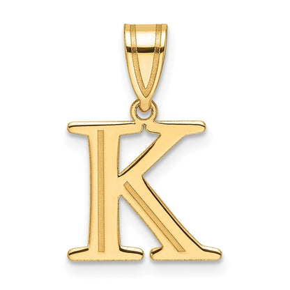 14k Yellow Gold Polished Etched Letter K Initial Pendant for Women