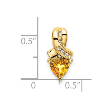 14k Yellow Gold 6mm Trillion Citrine and Diamond Chain Slide
