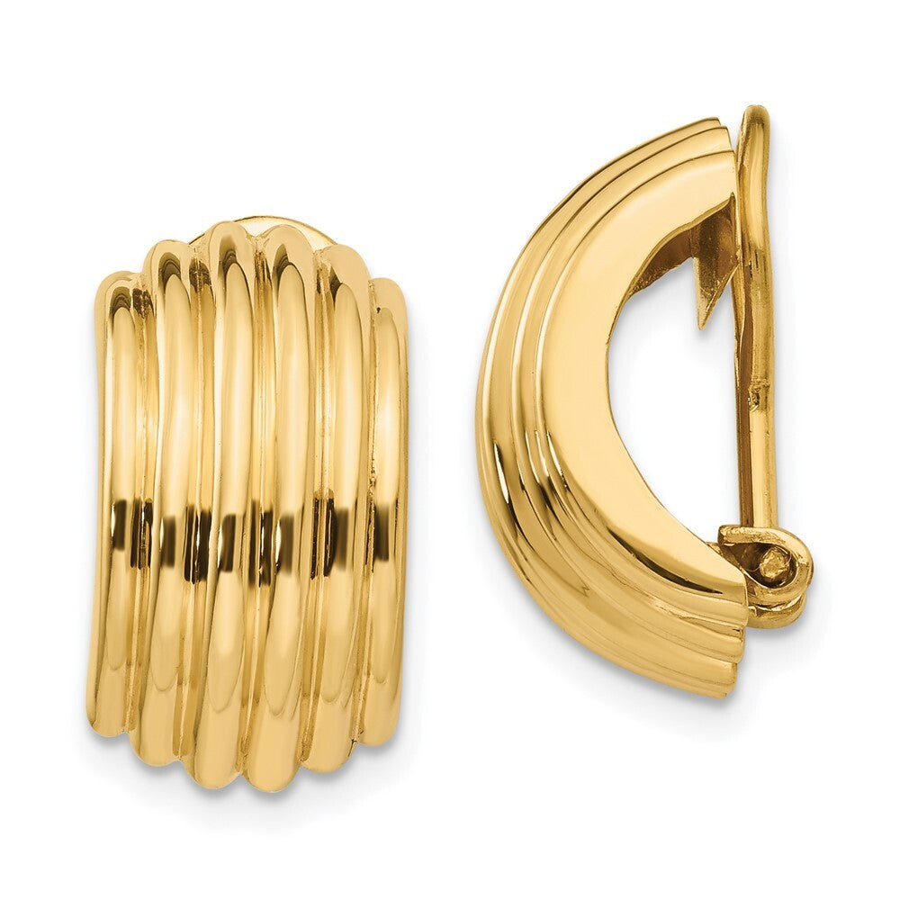 14k Yellow Gold Omega Clip Non-pierced Hoop Earrings