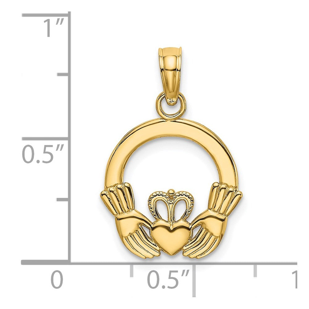 14k Yellow Gold Polished Round Claddagh Charm