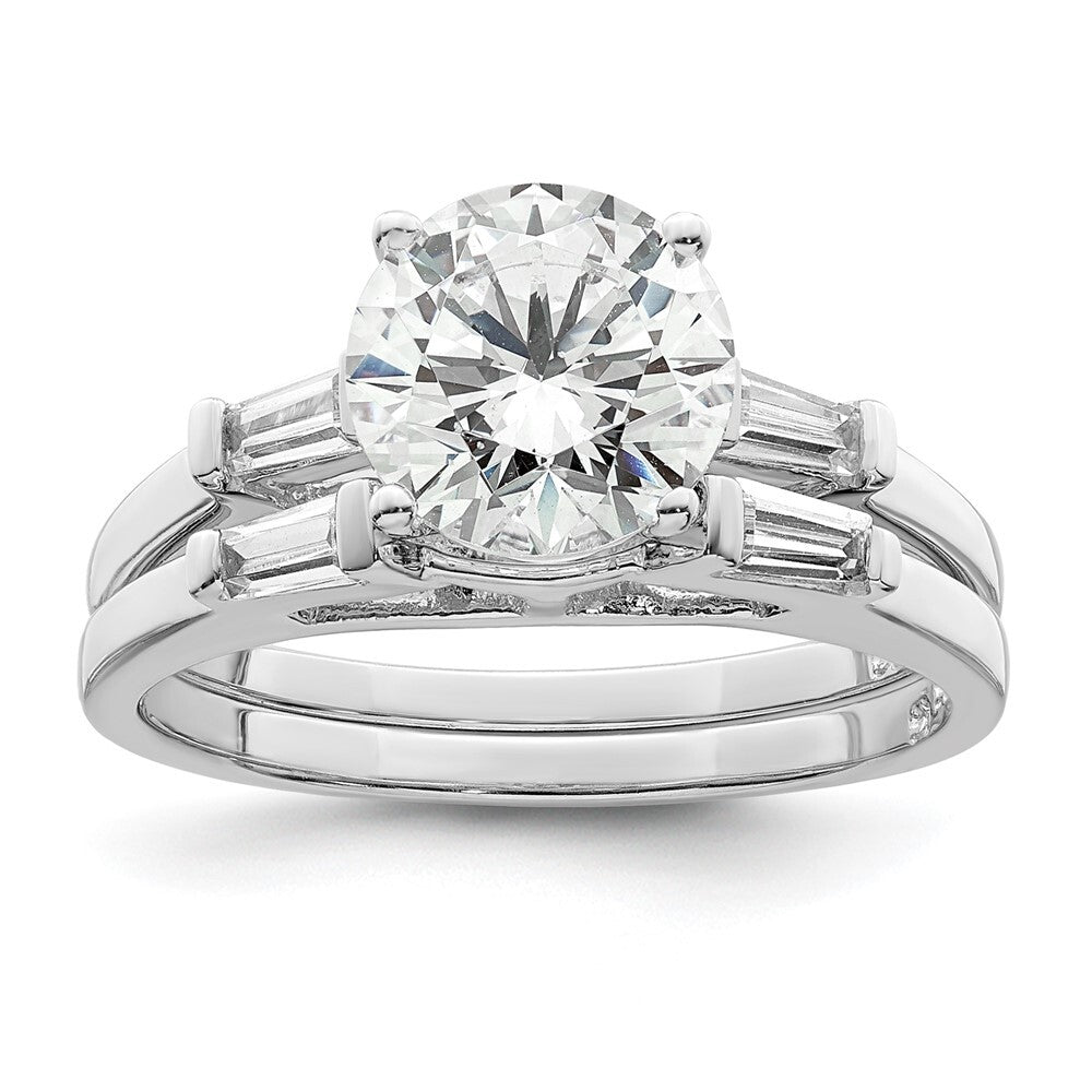 Sterling Silver Rhodium-plated CZ Two Piece Wedding Set Rings Size 7
