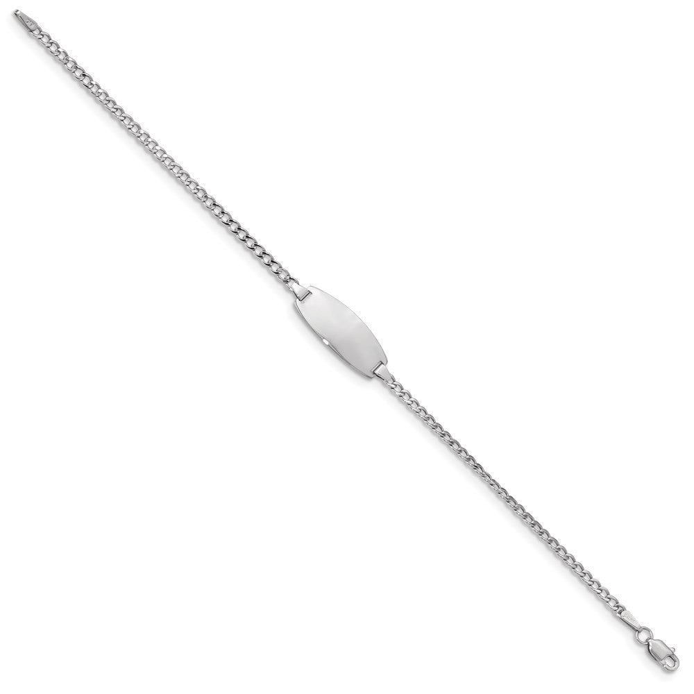 14k White Gold Semi-Solid Chain Curb Link Oval 18.5x8.5mm Plate 6" ID Bracelet