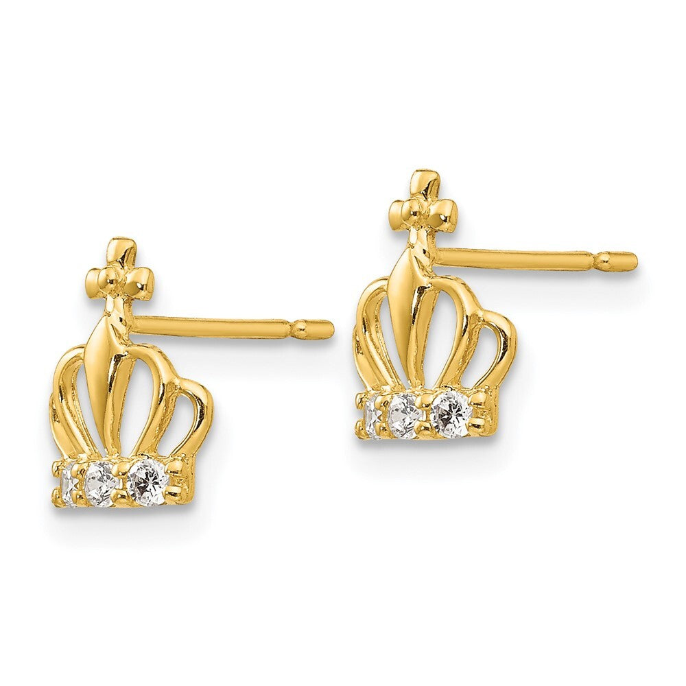 14k Yellow Gold Cubic Zirconia Children's Crown Stud Earrings