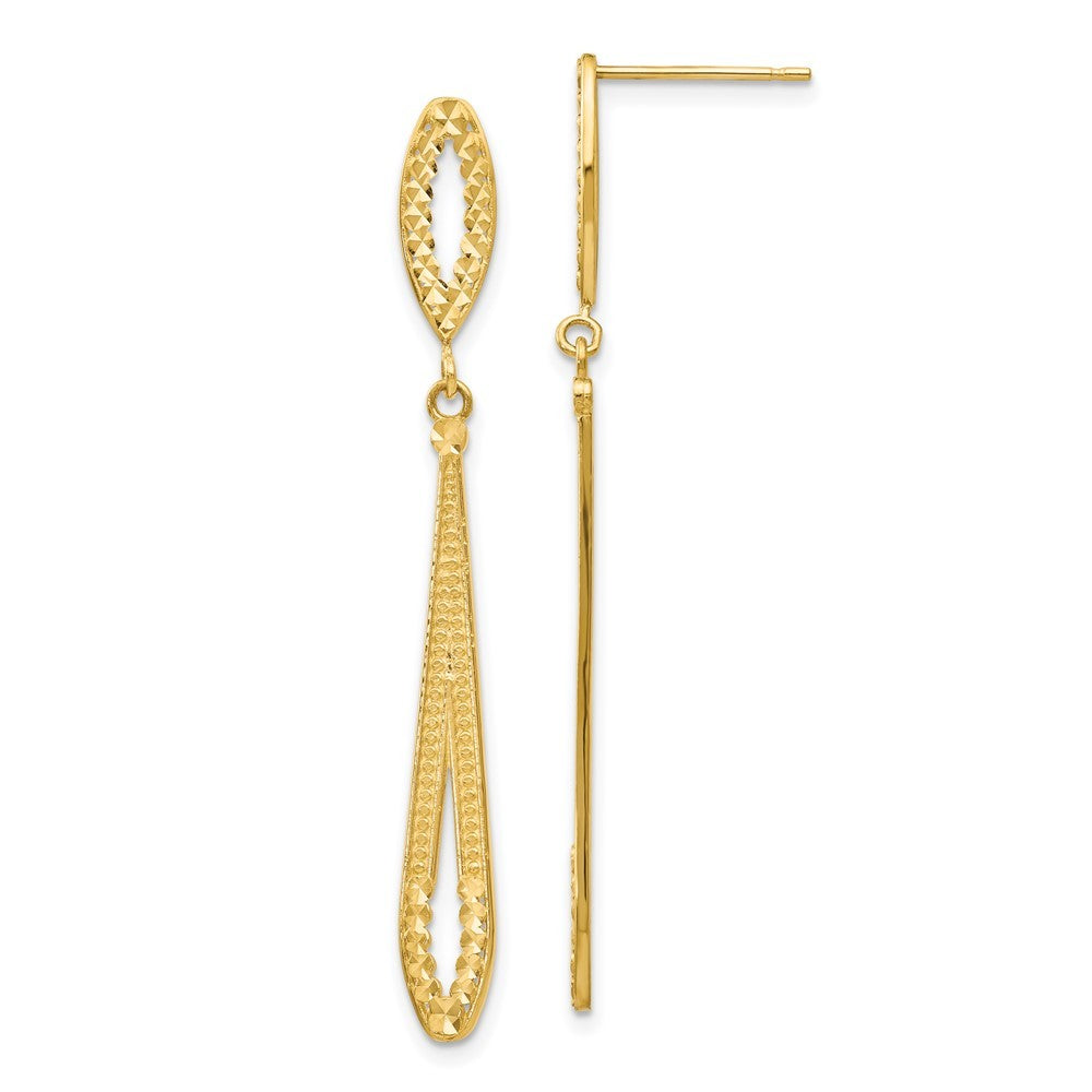 14k Yellow Gold Diamond-cut Dangle Earrings