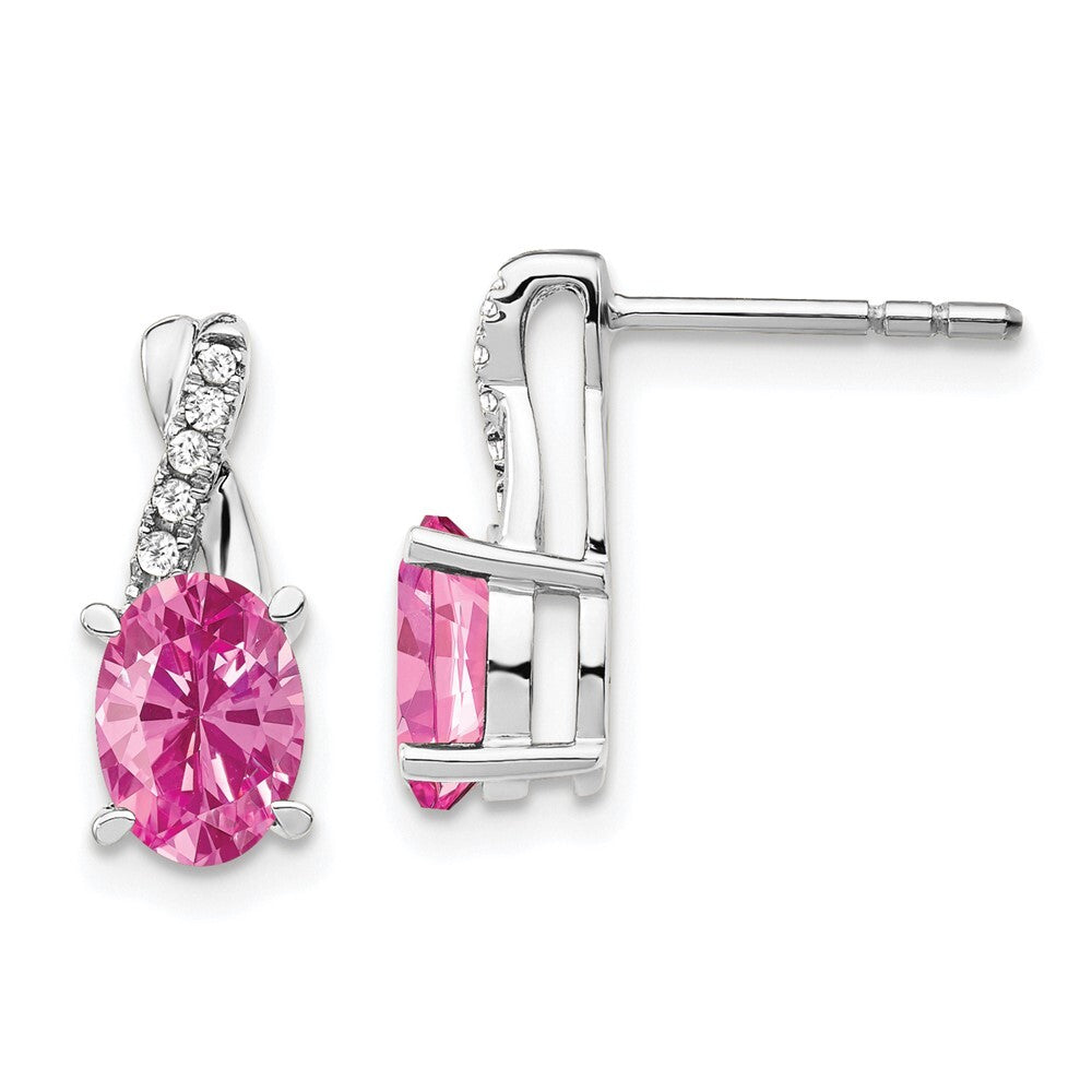 14K White Gold Created Pink Sapphire and Diamond Drop & Dangle Earrings