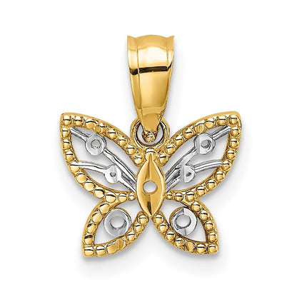 14k Yellow Gold and White Rhodium Diamond-cut Butterfly Charm
