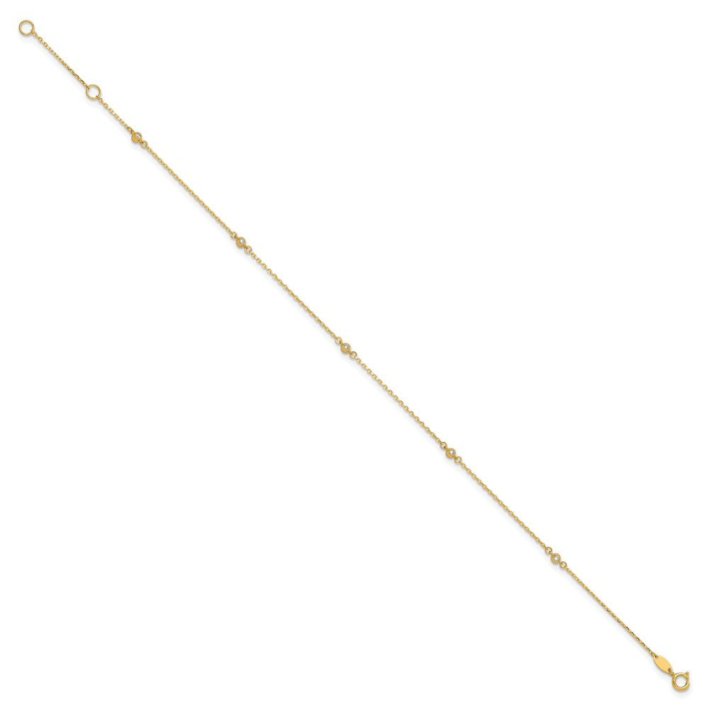 14k Yellow Gold Bezel-set CZ 5-Station 10" Anklet