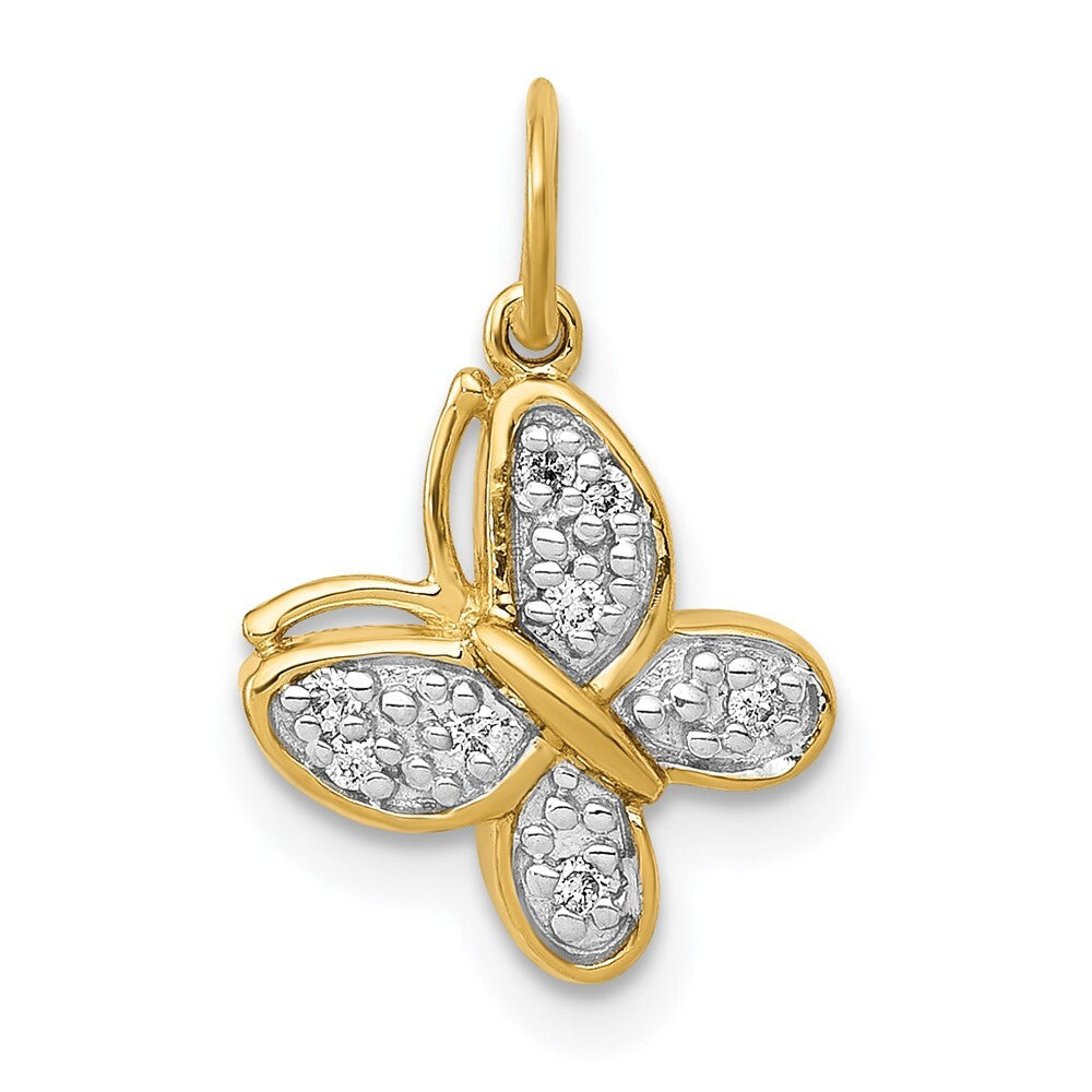 14k Yellow Gold Diamond Butterfly Charm Pendant for Women