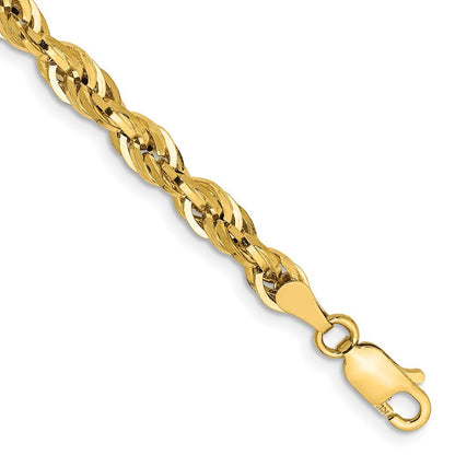 14k Yellow Gold 8 inch 4.25mm Semi Solid Rope Chain Bracelet