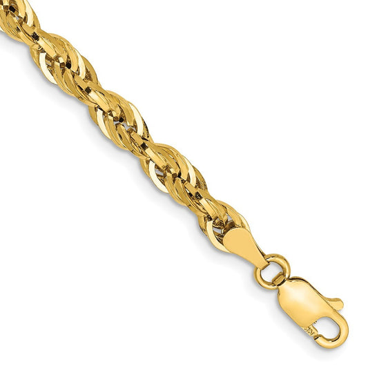 14k Yellow Gold 8 inch 4.25mm Semi Solid Rope Chain Bracelet