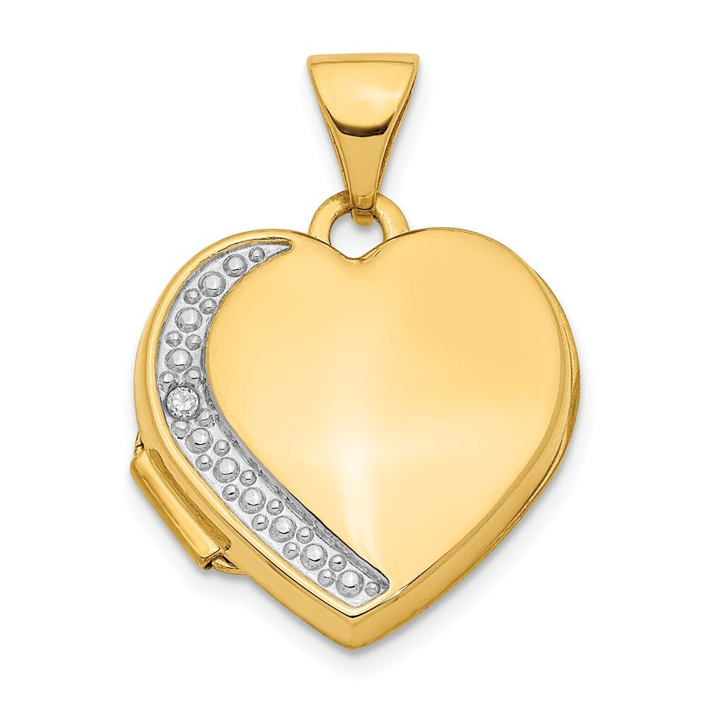14k Yellow Gold Diamond 16mm Heart Locket Pendant for Women