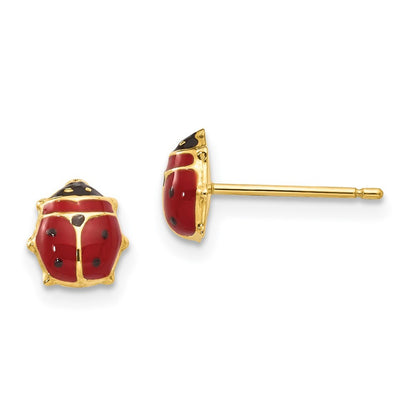 14k Yellow Gold Enameled Ladybug Earrings