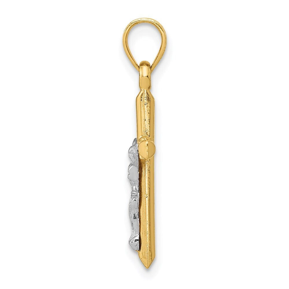 14k Two-tone Gold Hollow Crucifix Charm Pendant for Women