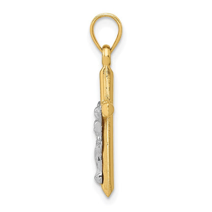 14k Two-tone Gold Hollow Crucifix Charm Pendant for Women