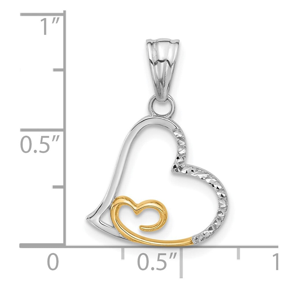 14k Two-tone Gold Diamond-cut Hearts Pendant for Women