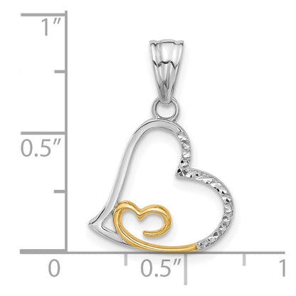 14k Two-tone Gold Diamond-cut Hearts Pendant for Women
