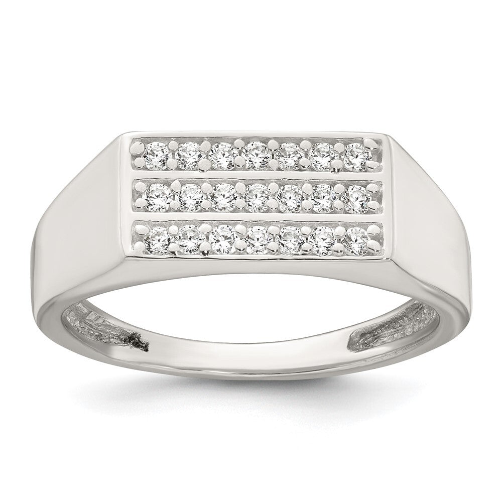 Sterling Silver Polished CZ Rectangular Men's Signet Ring Size 9