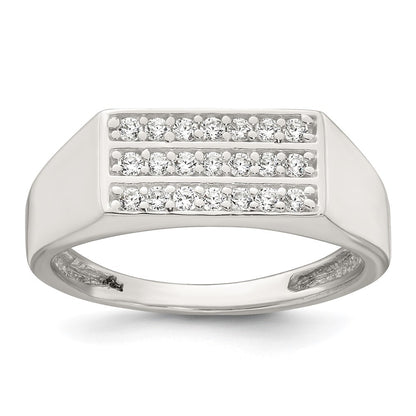 Sterling Silver Polished CZ Rectangular Men's Signet Ring Size 9
