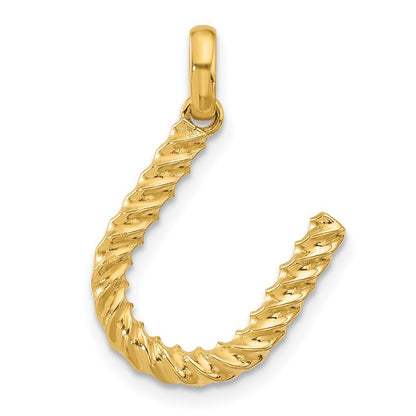 14k Yellow Gold Fancy Twist Letter U Pendant for Women