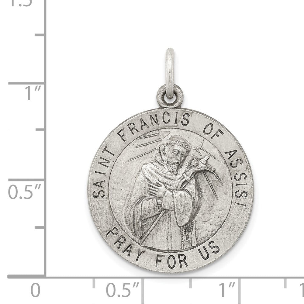 Sterling Silver Antiqued Saint Francis of Assisi Medal Pendant
