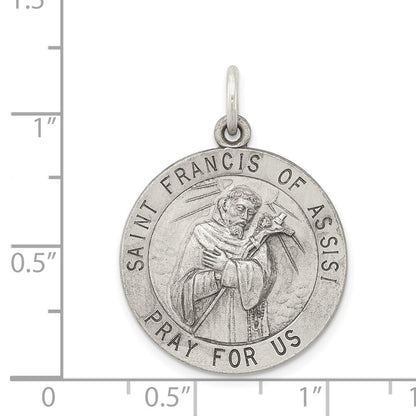 Sterling Silver Antiqued Saint Francis of Assisi Medal Pendant