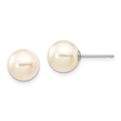 14k White Gold 8-9mm White Round Akoya Saltwater Cultured Pearl Stud Earrings