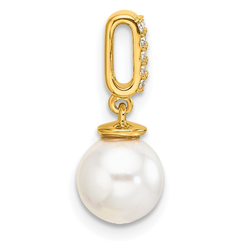14k Yellow Gold  1/20 Ct Diamond & White Freshwater Cultured Pearl Chain Slide