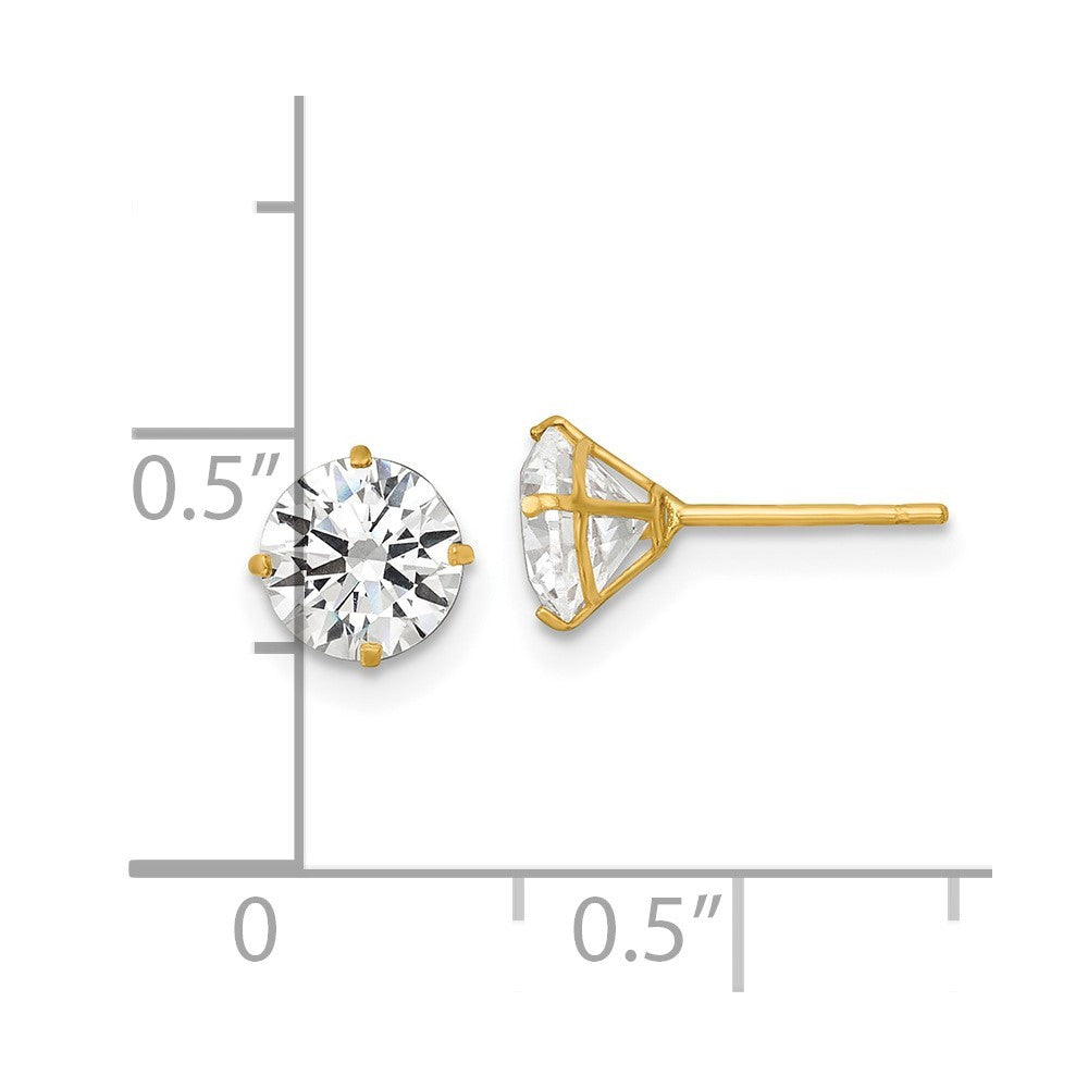 14k Yellow Gold Polished 6.00mm Round CZ Stud Earrings