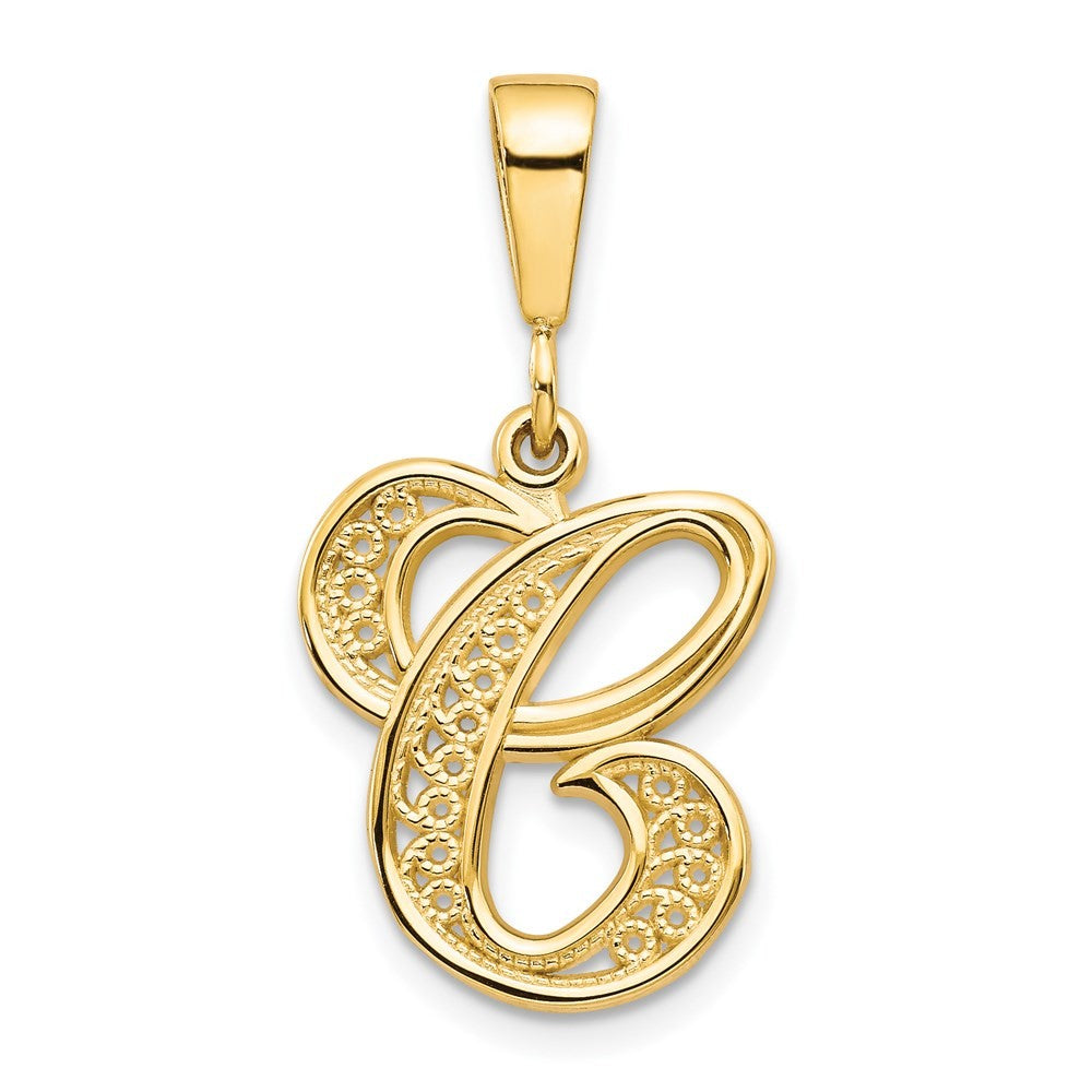 14k Yellow Gold Polished Script Filigree Letter C Initial Pendant