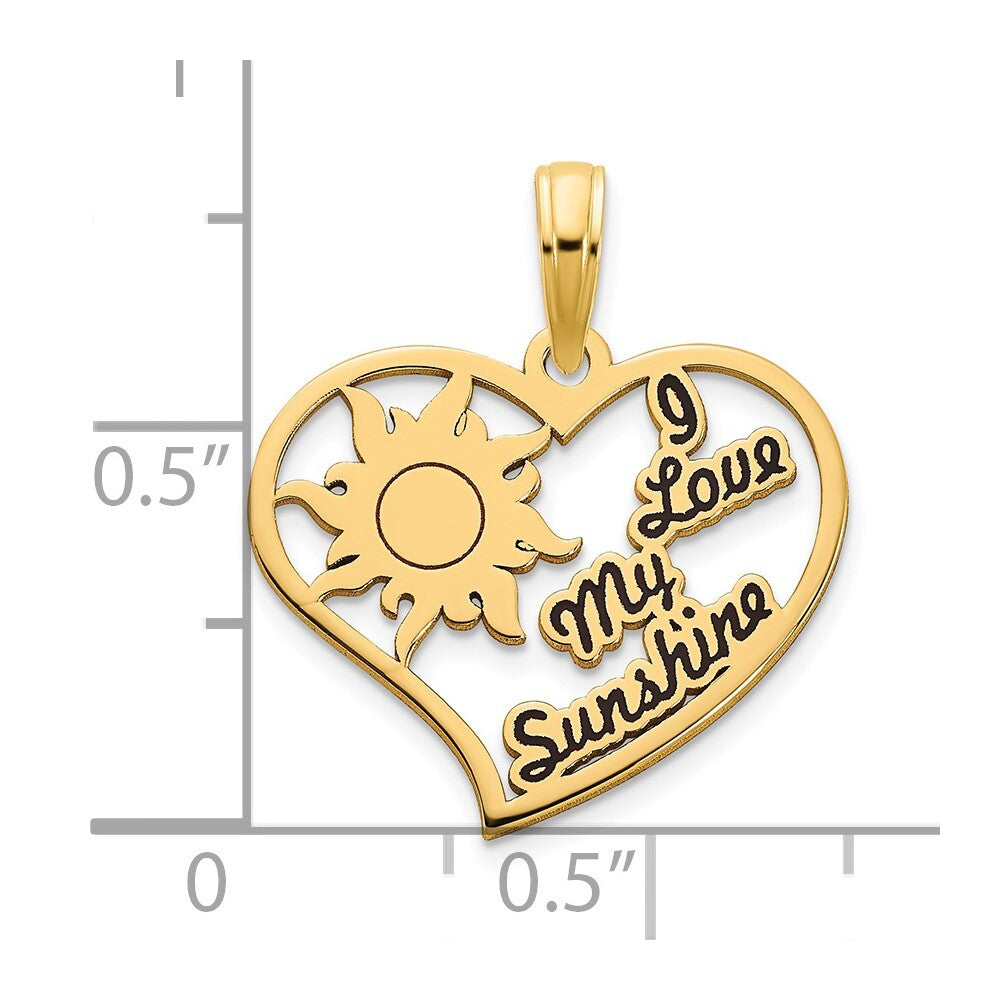 14k Yellow Gold Epoxy I Love My Sunshine Heart Pendant for Women