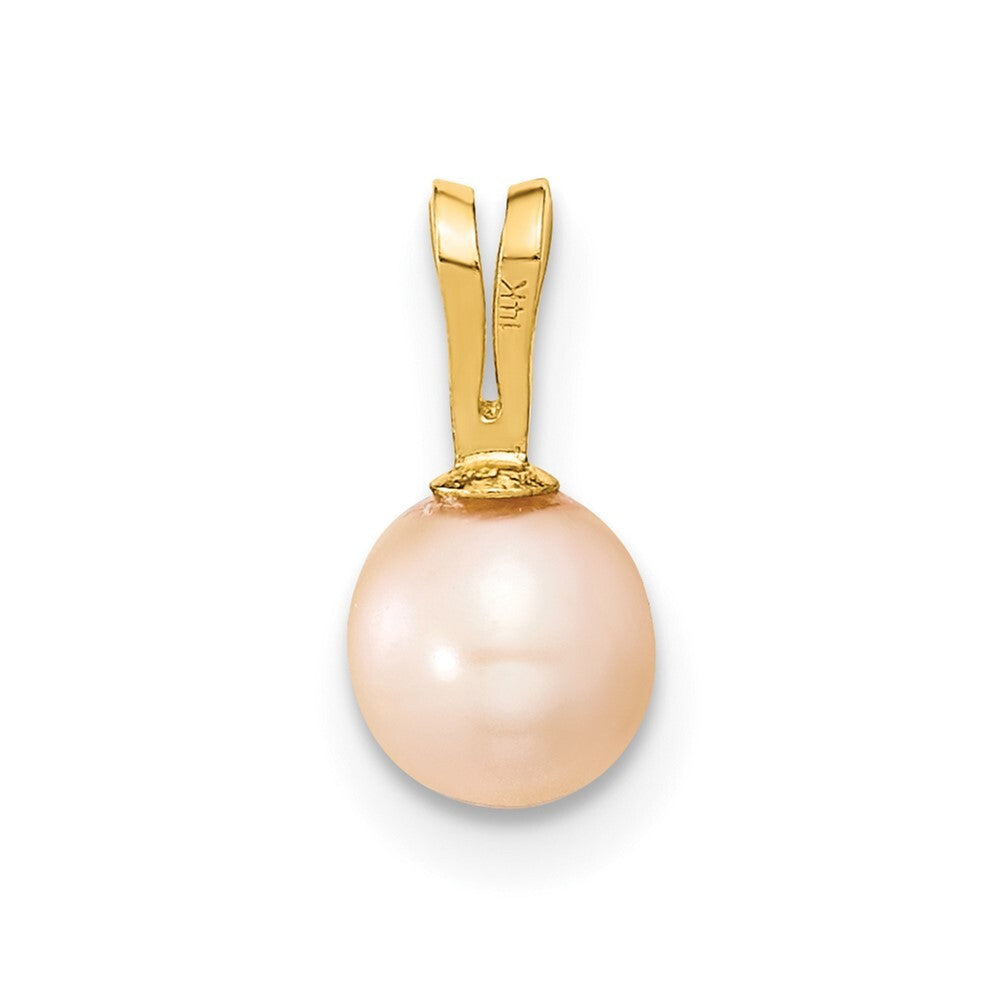14k Yellow Gold Gold 5-6mm Pink Round Pink Freshwater Cultured Pearl Pendant