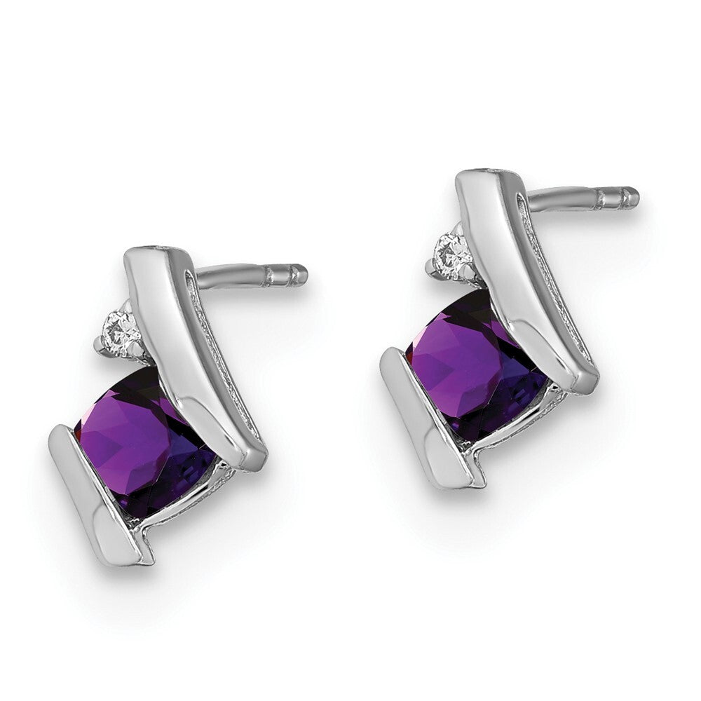 14K White Gold Cushion Amethyst and Diamond Stud Earrings Gift for Women