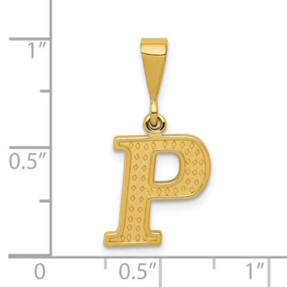 14k Yellow Gold Textured Initial P Charm Pendant