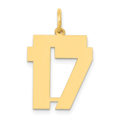 14k Yellow Gold Medium Polished Number 17 Charm Pendant for Women