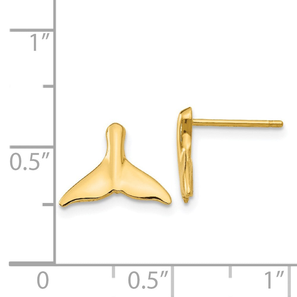14k Yellow Gold Whale Tail Stud Earrings Gift for Women