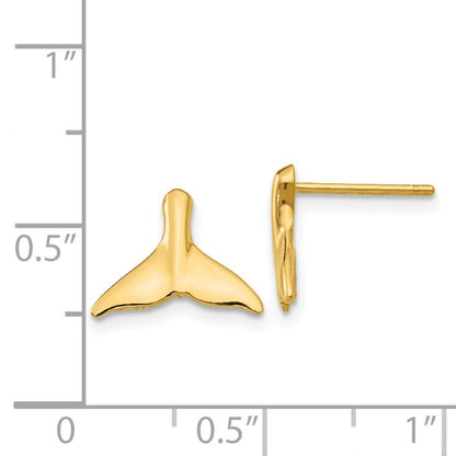 14k Yellow Gold Whale Tail Stud Earrings Gift for Women