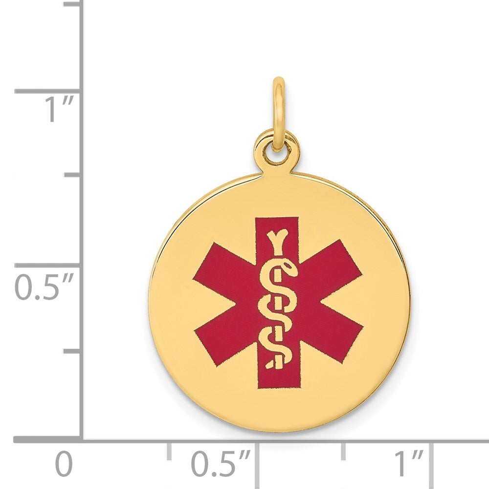 14k Yellow Gold Red Enamel Medical Jewelry Pendant for Women