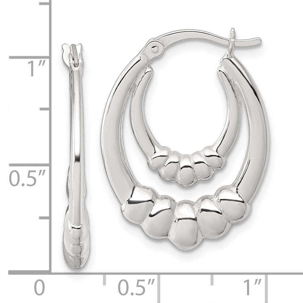 Sterling Silver Polished Scalloped Double Oval Hollow Hoop Earrings