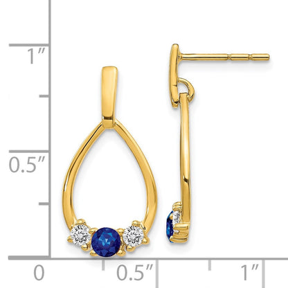 14k Yellow Gold Blue and White Sapphire Dangle Earrings
