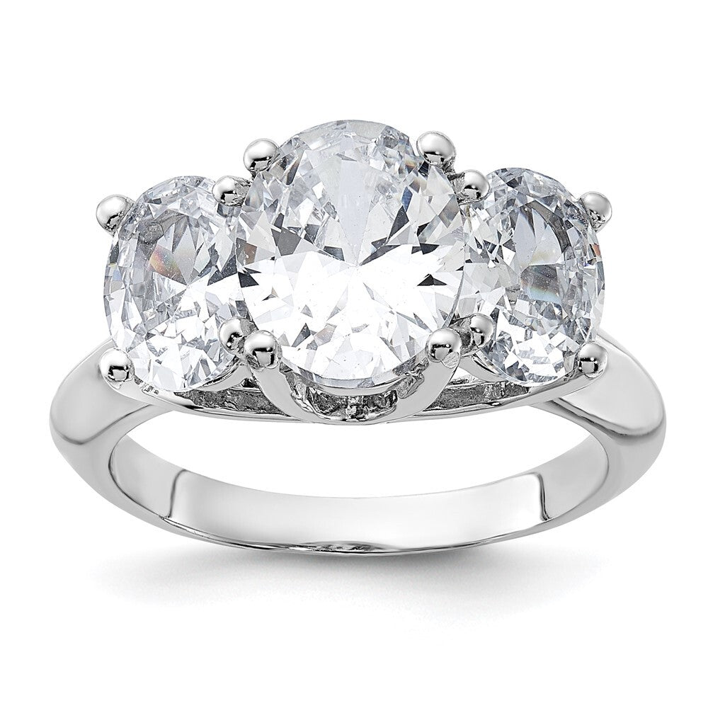 Sterling Silver Rhodium-plated 3 Stone Cubic Zirconia Ring Size 6