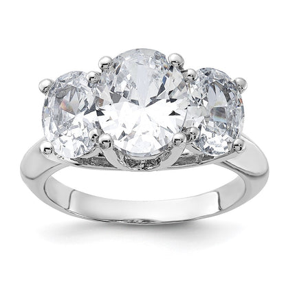 Sterling Silver Rhodium-plated 3 Stone Cubic Zirconia Ring Size 6